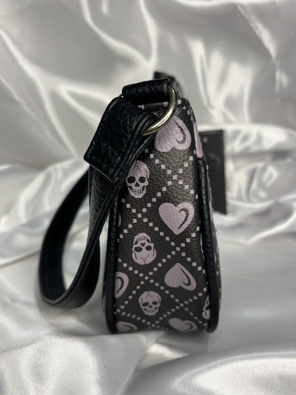 Ed Hardy Y2K Black Pink Skull Crossbones Shoulder Bag Rhinestone Punk Purse NWT